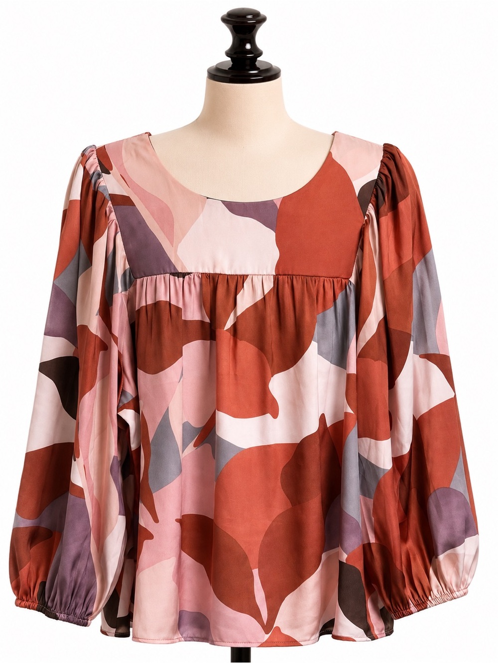 DR2 Rust and Pink Abstract Peasant Blouse